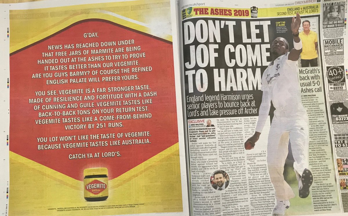 BuzzWebMedia's tweet photo. Gotta LOVE a little cheeky marketing - nice come back @Vegemite!!

#TastesLikeAustralia #Ashes #BrandInfluence #FunFriday https://t.co/8lRTk6Tshg
