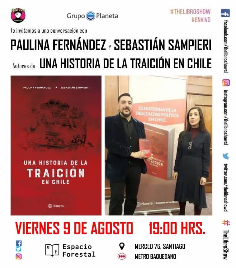 spaceforestal's tweet photo. Esta semana en el Forestal: Viernes 9 en @thelibroshowcl   #UnaHistoriaDeLaTraicionEnChile con #PaulinaFernández y @sampierileroux ; Sábado 10 a las 18 hrs presentación de #Clodomiro con #CarlosBallo y a las 19:30 hrs  @mariocerdarojas y #MikeWilson charlan de #CienciasOcultas https://t.co/NKoeNpFzPl