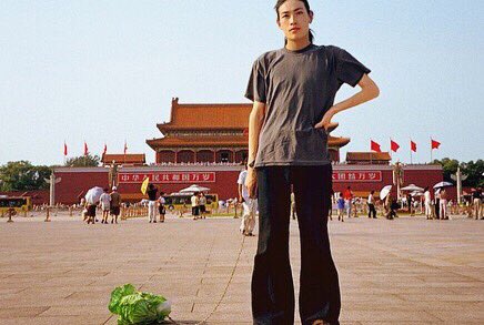 MoW_US's tweet photo. Han Bing, Walking the Cabbage, “The Chinese performance artist Han Bing drags a cabbage through city centers as a social commentary on people’s relationships with objects in their lives” #HanBing #WalkingArtist #WalkingArt #walkingthecabbage https://t.co/i8BMKQJv3m