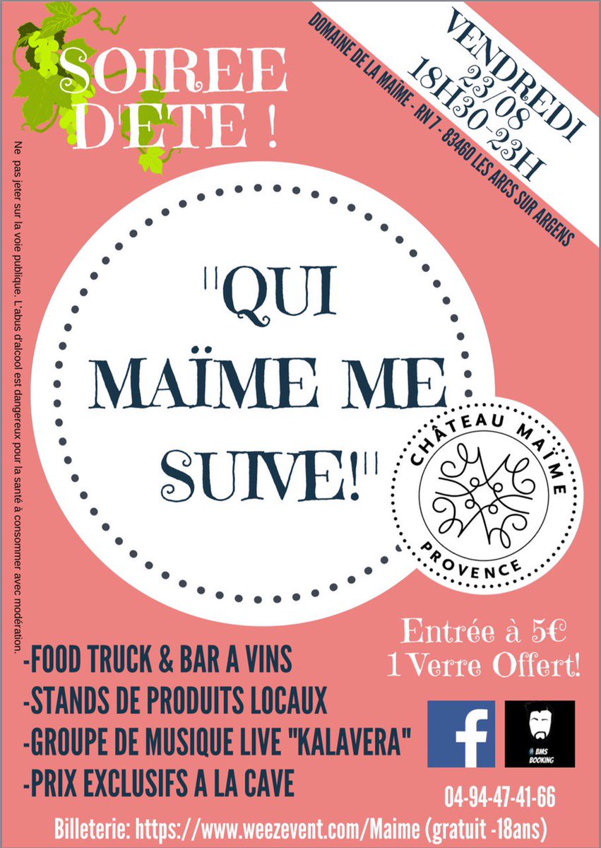 E_Vandenbossche's tweet photo. 📢   🎵🎶🍷
Et vous, vous faites quoi le 23 août au soir ?
Idée de sortie pour une belle soirée d'été entre ami(e)s aux Arcs sur Argens (83460) https://t.co/c20qo7NZMr