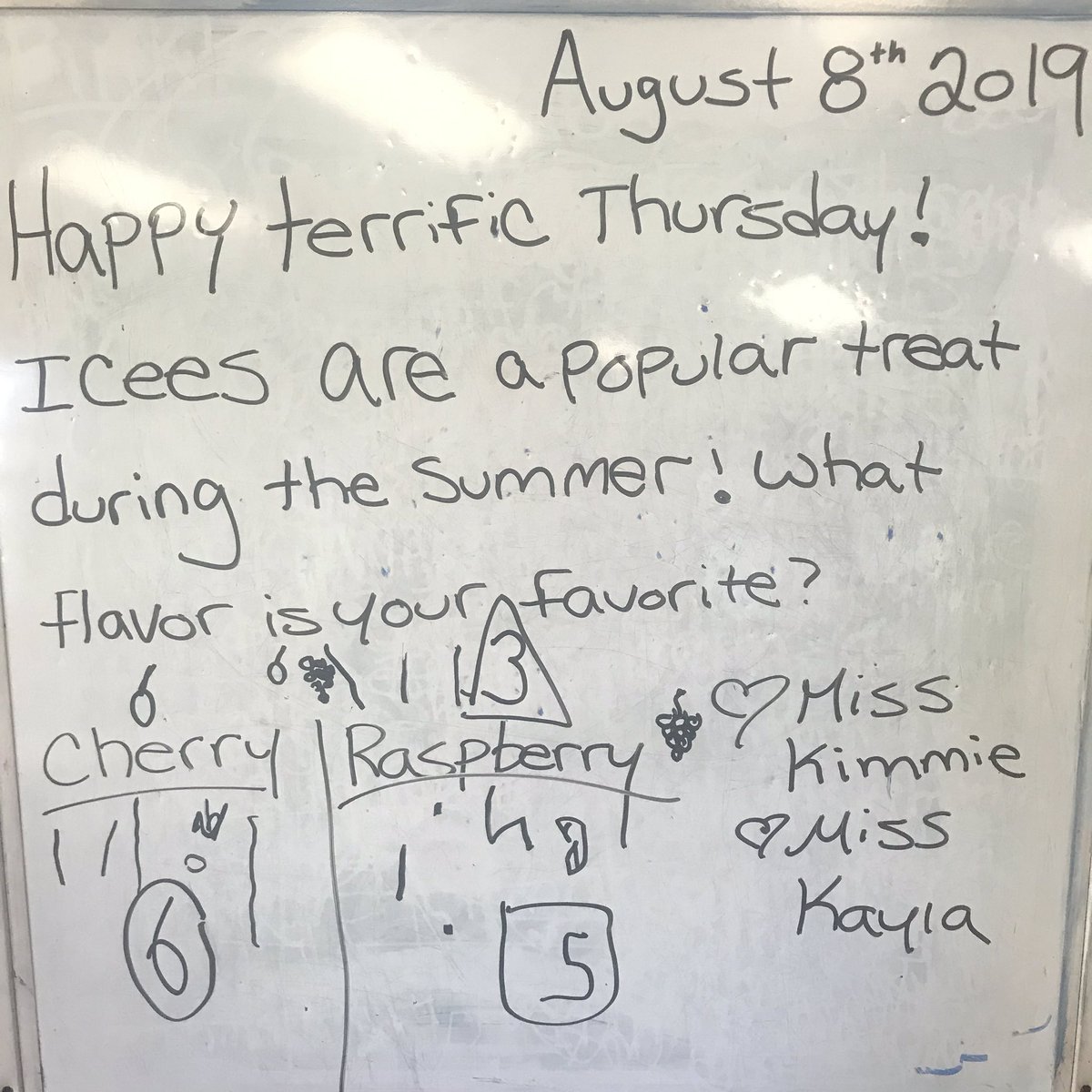 TheCLSSC's tweet photo. Today at morning meeting the children shared if they liked cherry 🍒 or raspberry ICEES the best. It was almost a tie with 6 children picking cherry and 5 picking raspberry. Also, 3 children shared that they love to mix the flavors! #summercamp #morningmeeting @TheCampusSchool https://t.co/CtNuFJXqwL