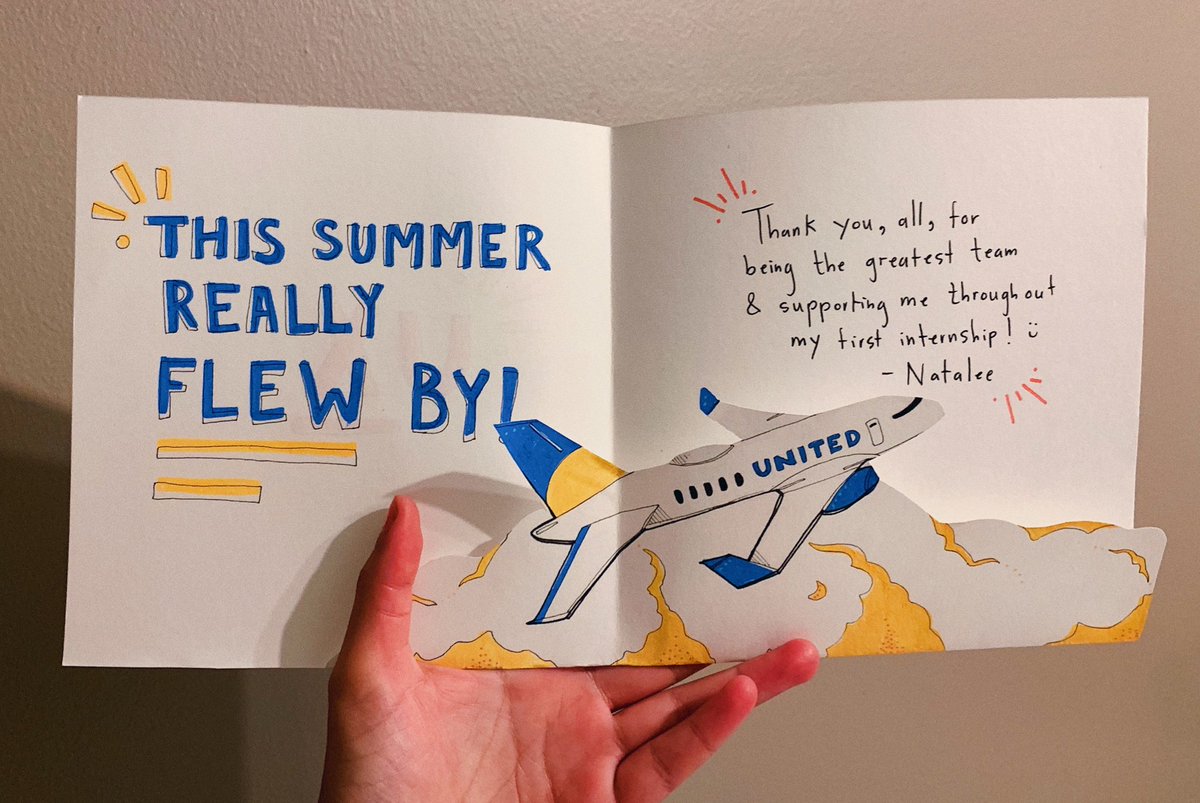 nataIee's tweet photo. Tomorrow’s my last day as a UX Intern at @united— I’m feeling grateful for the team I worked with the past 3 months & all that they’ve taught me! A handmade pop-up card is the only acceptable way to show my appreciation.
#uInterns https://t.co/j0XWjlHf2Q