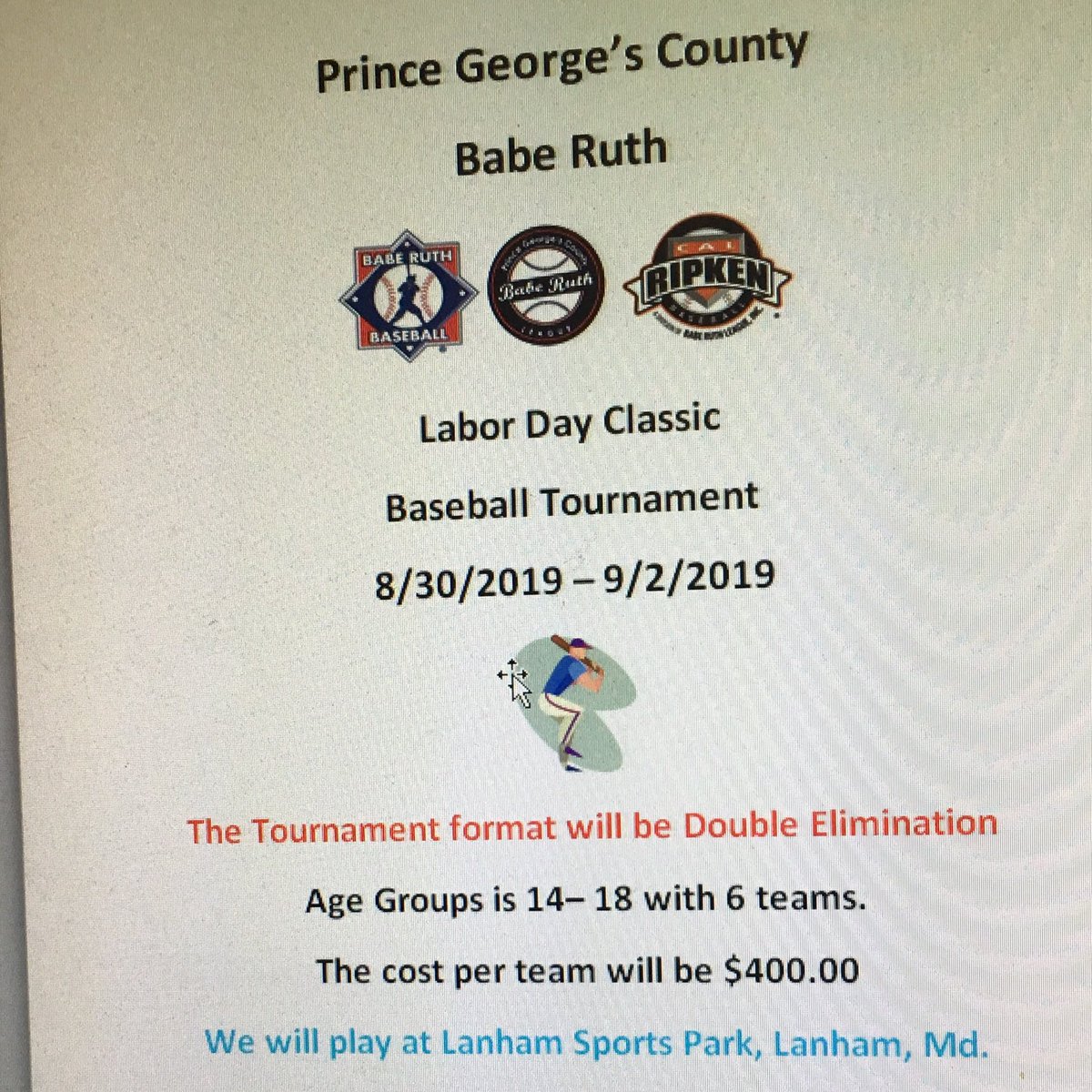 melbald71's tweet photo. Come  join us in a Labor Day Tournament. See the flyer for more information. https://t.co/aY4fvWSdV1
