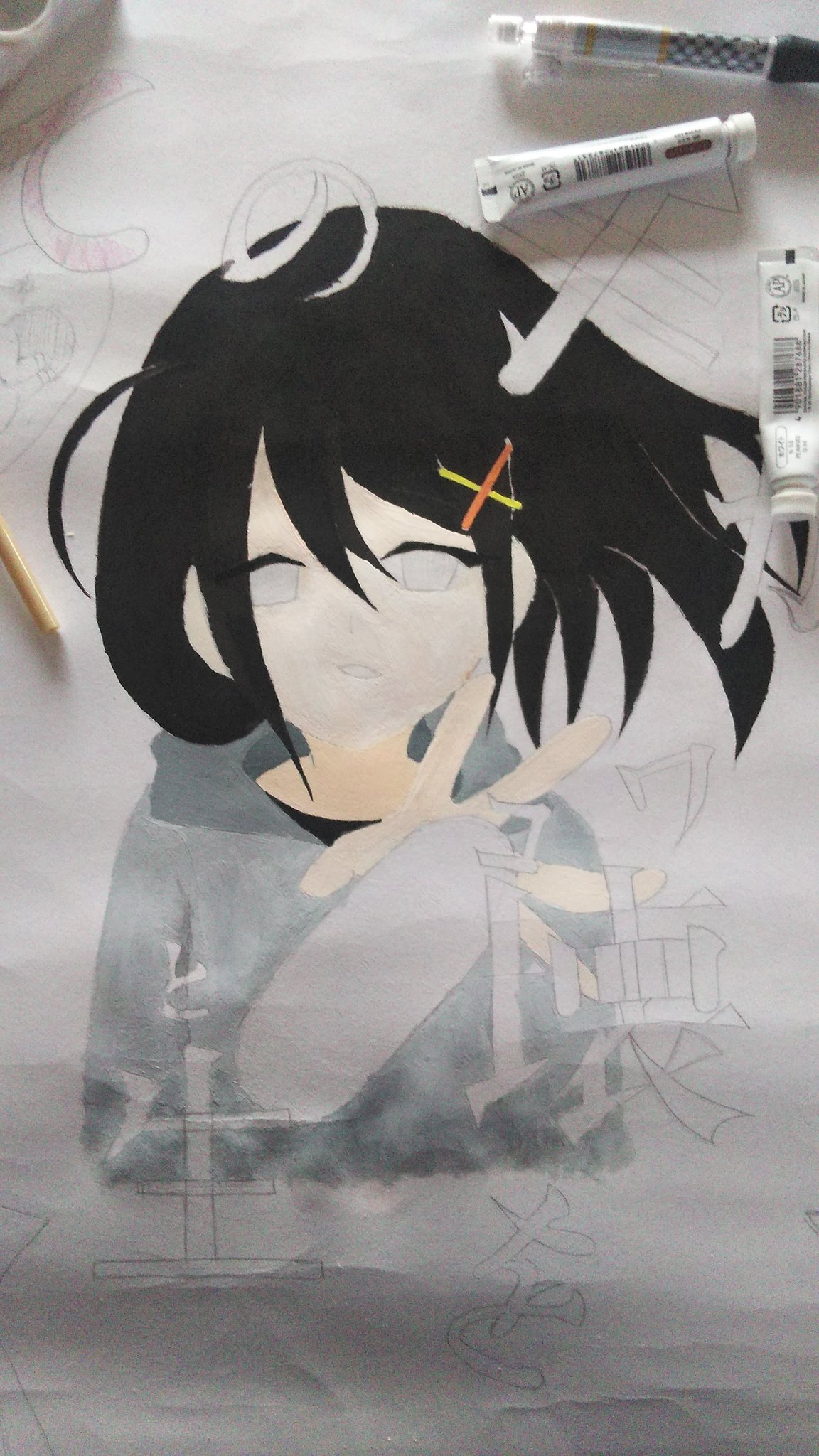 あると 夏休みのポスター描いてる 薬物乱用防止なんだけど人が 笑 まぁとりあえず影とか光はまだだけど土台となる色は塗った 暗いのはなんか嫌だからピンの色を明るくした 服がなぁ めっちゃやばいwww まぁもうちょい下描き増やしたいね 薬物