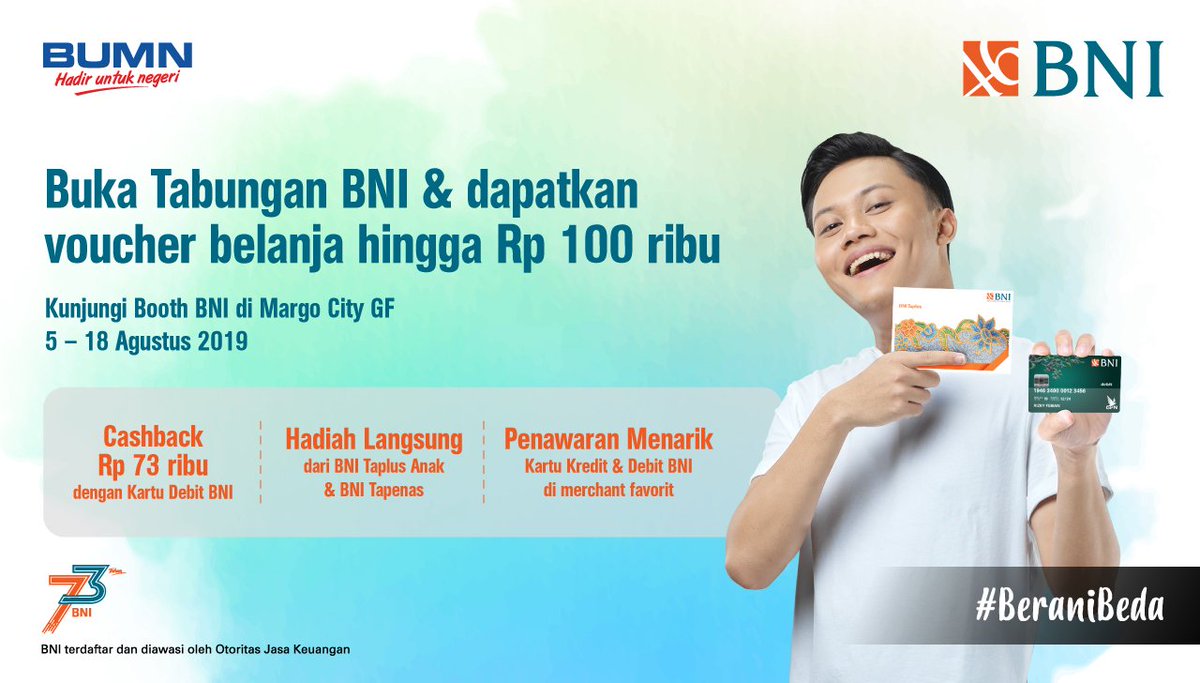 Pt Bank Negara Indonesia Persero Tbk On Twitter Mau Voucher Belanja Sd Rp100ribu Hanya Dgn Buka Tabungan Bni Langsung Aja Ke Booth Bni Di Margo City Ada Juga Cashback Rp73ribu Tiap Belanja