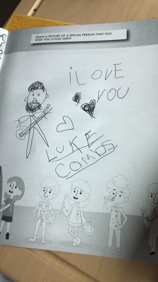 beepink92's tweet photo. Hey @lukecombs  my friends 5 year old daughter is at Vanderbilt hospital in Nashville waiting for a new heart! She drew this in hopes you would see it and really wants to meet you! That girl and her momma love some Luke! #khoristrong #dreamscometrue #LukeCombs https://t.co/jghxNw9dvG