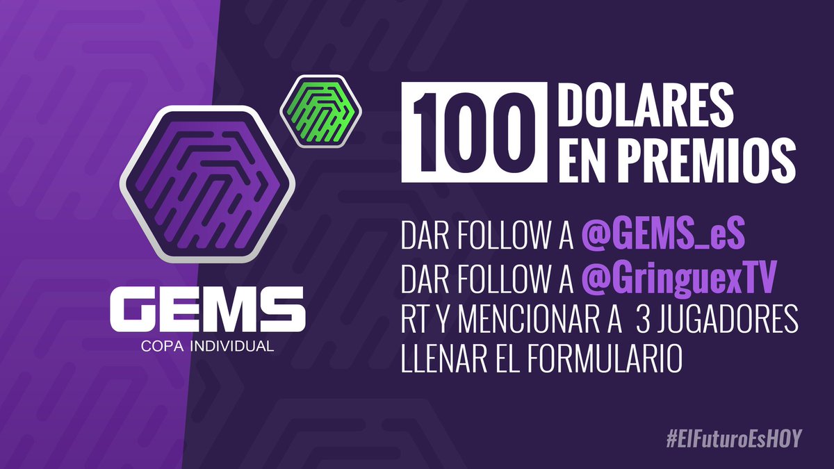#GCI
¡Inscripciones abiertas!

Los 32 mejores de LATAM #FrenteAFrente, 100 USD en premios🔥

¡Vos podés ser parte!

Requisitos

Seguir a:
💎 @GEMS_eS
💎 @GringuexTV

Dar RT y comentar etiquetando a 3 jugadores.

Completar el formulario:
▶️ bit.ly/FormGCI

#ElFuturoEsHoy