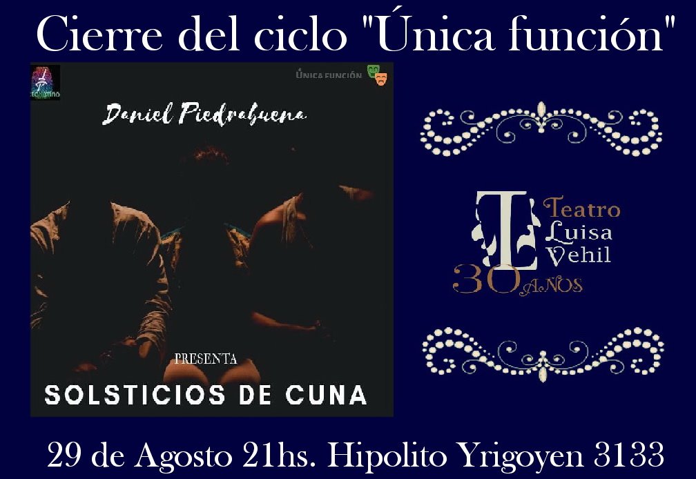 Obra que me llena de orgullo (seleccionada a representar a la Argentina en el ciclo de teatro latinoamericano "artes escénicas en Bogotá") el jueves 29 a las 21hs cerramos el ciclo "Única función" en el teatro Luisa Vehil. No te pierdas esta obra maravillosa y conmovedora.
