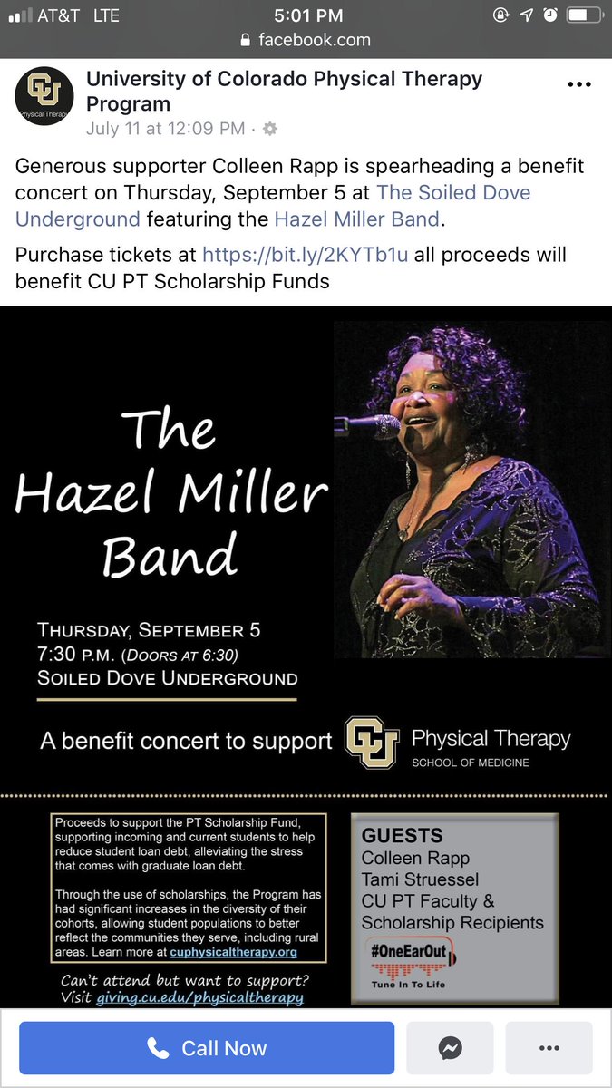 ColleenRapp3's tweet photo. Concert with Hazel Miller!
September 5 .
Soiled Dove Underground!
Cu Physical Therapy and OneEarOut!
https://t.co/qIzJ0m1xSC
Come out to our show! A Great Night of music!
In honor of students and faculty! https://t.co/XqWAlgGGIF