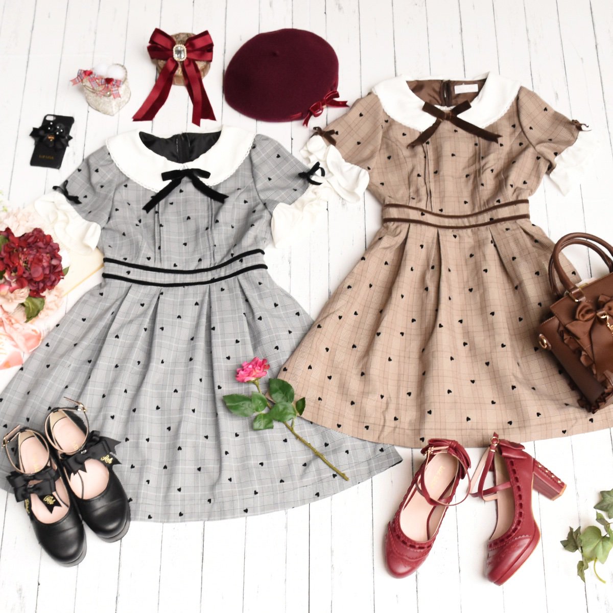 LIZLISA リズリサ ハートエプロンワンピース ピンク ハートエプロン