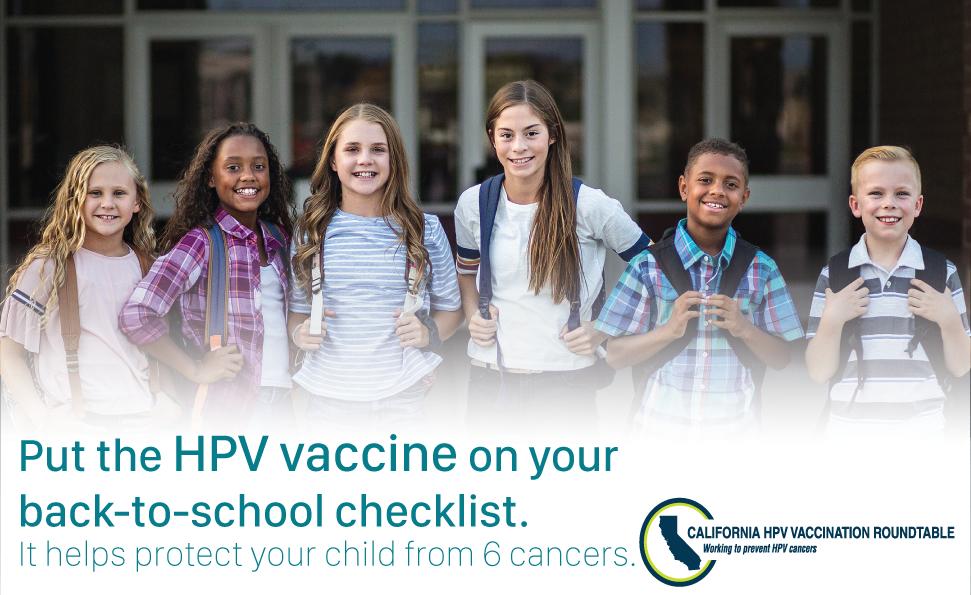 JuneLHunter's tweet photo. It's California HPV Vaccination Week! Put the #HPVvaccine on your back-to-school checklist.The HPV vaccine IS cancer prevention. To learn more go to https://t.co/yeem8mfOZj https://t.co/CXWa3ZImAH 
#CaliforniaHPVfree
#caHPVvaxweek 
#backtoschool https://t.co/m7tZLirFtw