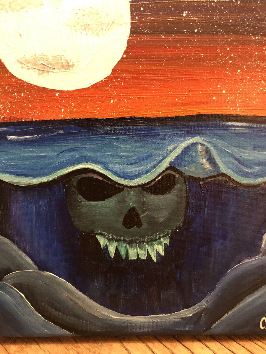 MikeMcCutch1966's tweet photo. My Bday.   Kiddos know me.    Cate painted some cool stuff     And included my skull theme.    #Michigan @JeffPorterWX    Cant beat a Northern Michigan sunset or a Cove lunch. https://t.co/WTwcuzFgAp