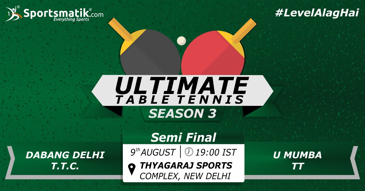 sportsmatik's tweet photo. Get ready for India's top league of Table Tennis- The Ultimate Table Tennis (UTT). Watch the fierce clash between U Mumba TT and Dabang Delhi T.T.C. when the clock hits 7PM on 9th August. 

https://t.co/fyCpZDDKMK

#Sportsmatik #EasyEndsHere #DabangDelhiTTC #UMumbaTT https://t.co/etzUmx31Wt