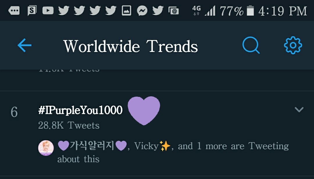 Yay ! #6 WORLDWIDE NOW !!! Lets make it on top !!! 💜💜💜💜💜💜💜

#IPurpleYou1000