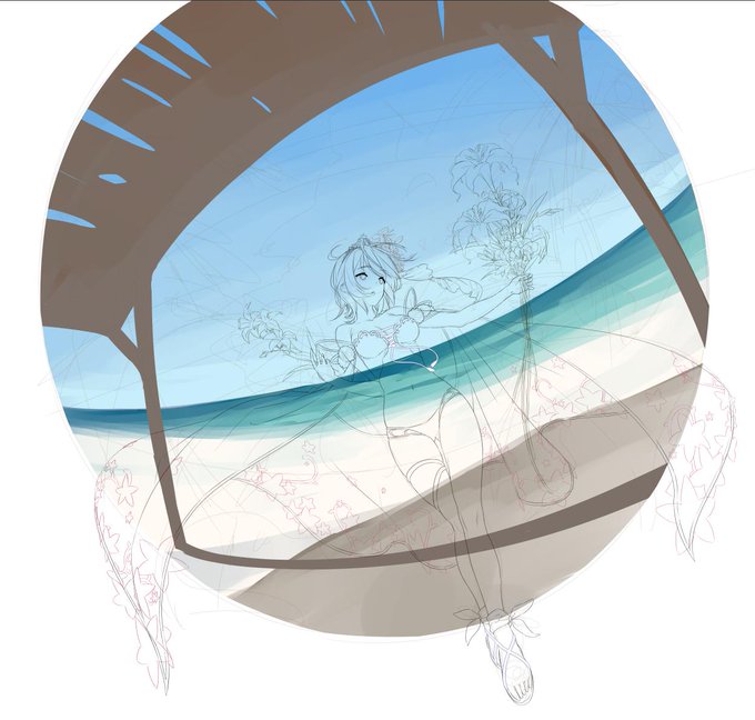 水着エウロペ進捗_(:3 」∠)_ 背景めんどす 