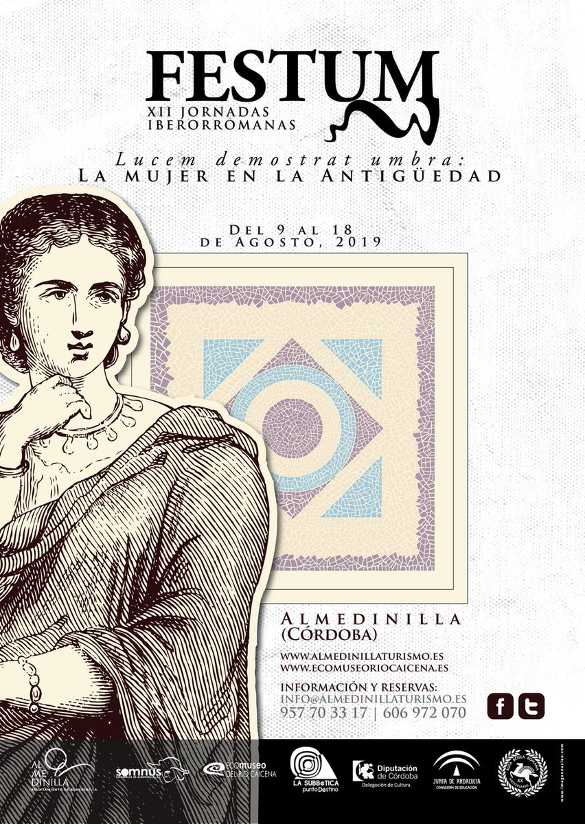 Del 9 al 18 de agosto te espera en las Jornadas Iberorromanas #FESTUM  de #Almedinilla un completo programa en torno a la #mujer en la #Antigüedad...conferencias, recreaciones, banquetes romanos, el cardo, talleres, teatro, pasacalles y mucho más