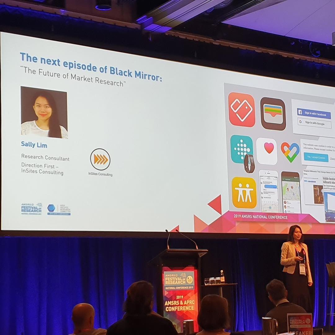 The next episode of black mirror! Day 2 of @amsrsevents Festival of Research featuring some of our #youngtalent. Sally Lim sharing her big idea for the future of market research #data #privacy #behaviouraldata #futureofresearch #consumerinsights #mrx #newmr