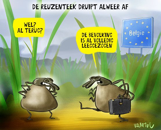 E_Hunyadi's tweet photo. Hahaha ... steengoed👇 "Wel? Al terug? - De bevolking is al volledig meegezogen" @DoorbraakBe #cartoon https://t.co/d9UVLnpDCn