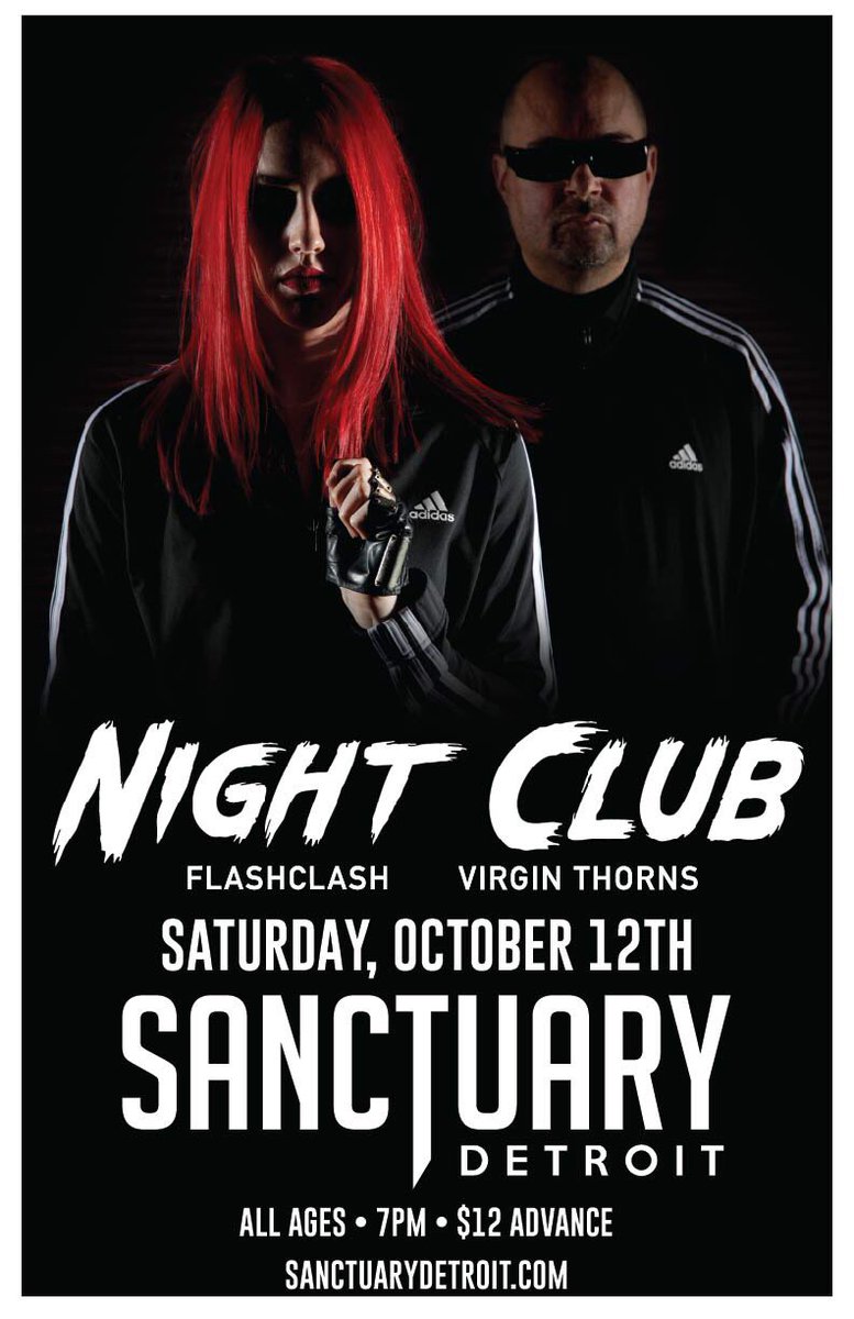 We have tickets for sale for this show on October 12th at The Sancutary (Detroit, MI) featuring touring band NightClub with local bands FLASHCLASH &amp; Virgin Thorns. Contact us today at: graphicequlizerproductions@gmail.com for your ticket(s).
<a href="/nightclubband/">NIGHT CLUB</a> #epic #electronicmusic