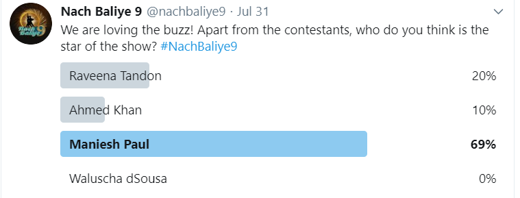 There is a reason why @ManishPaul03 is called the Sultan of Stage. Conquering hearts yet all over again. Catch your favorite host and dancers only on @nachbaliye9 .

#manieshpaul #NachBaliye9 #raveenatondon #ahmedkhan #poll #TwitterPoll #sultanofstage
