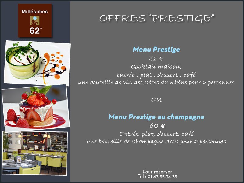 lademocratie07's tweet photo. Grâce à l'achat de nos Menus "Prestige" Tout Compris, sur notre boutique en ligne, venez manger au Millésimes 62, les mains dans les poches !
 https://t.co/iWdTlax1g5
#millesimes62 #toutcompris #paris #bistronomie #cestfacile https://t.co/MlRBReqLhk