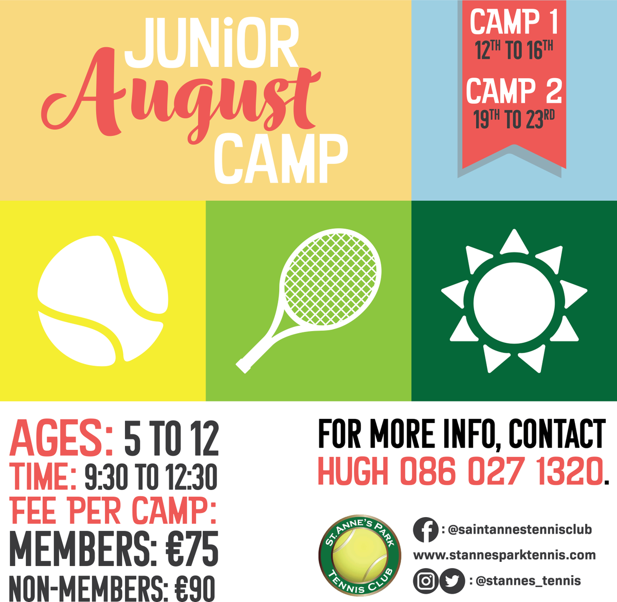 stannes_tennis's tweet photo. The end of the summer holidays edges closer and closer, but there is still time to get the kids out and active. Hugh's Tennis Academy is running a junior camp all next week and the following. Its due to be nicer next week than this weekend! 🎾☀️
#tennis #lessons #juniorlessons https://t.co/MMLUS7jJ3l