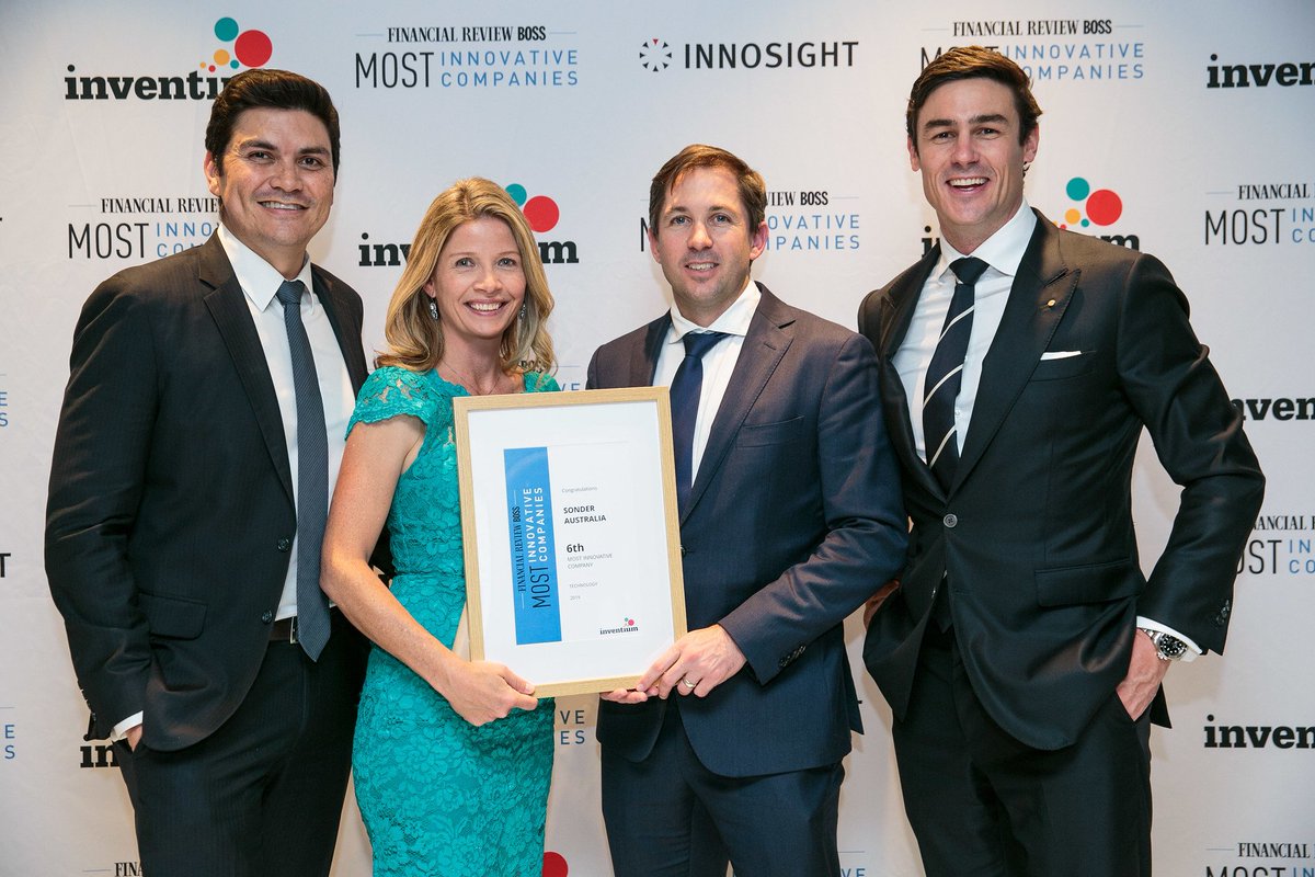 Sonder_io's tweet photo. It’s official. Sonder is one of the Most Innovative Companies in technology! #innovative19 as awarded by @FinancialReview and @Inventium. So proud of our fantastic team and their passion for innovation. #sondersafe #awards #technologyinnovation https://t.co/MfFSNM1P3f