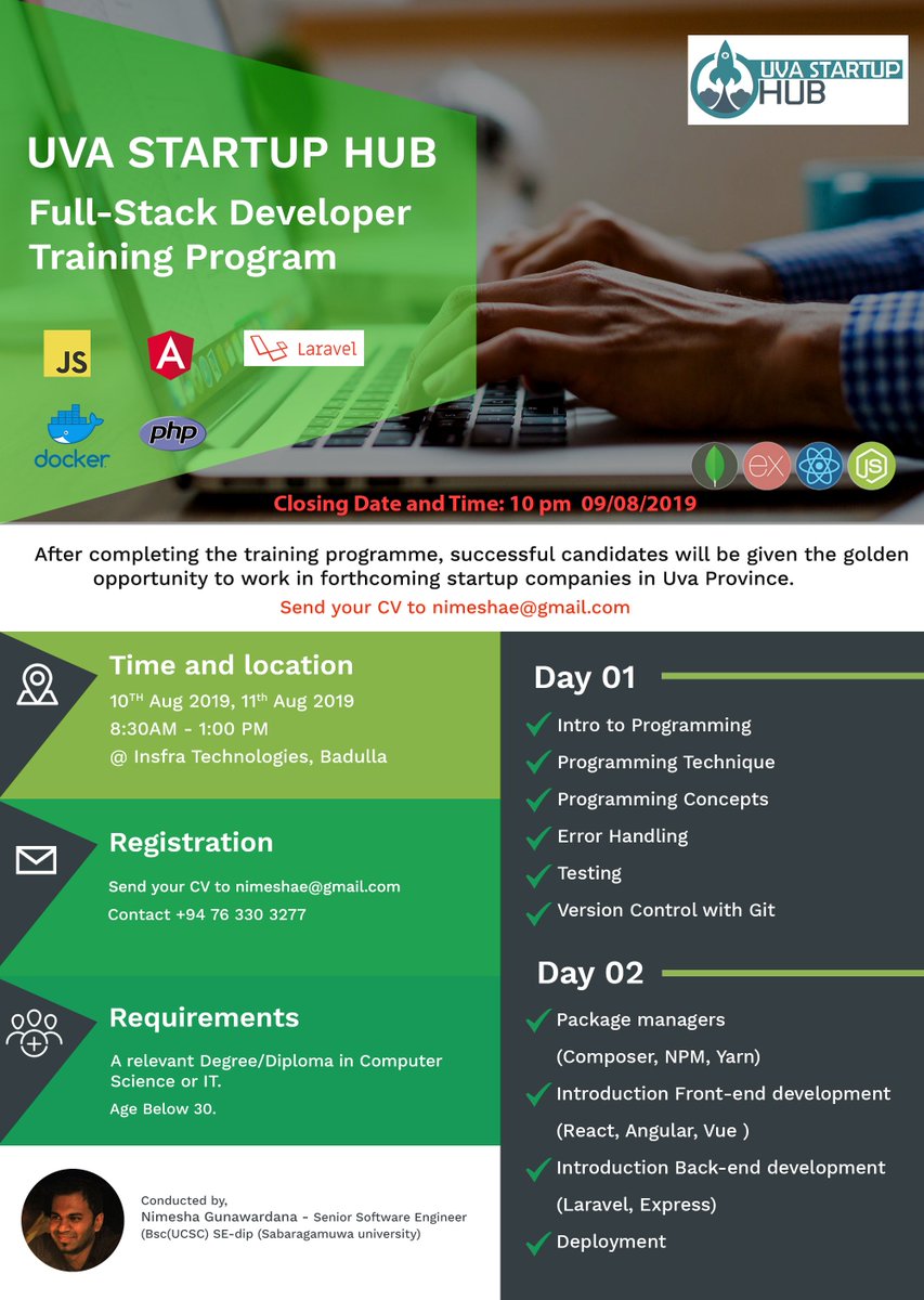 UvaStartupHub's tweet photo. The Full-stack Developer Training Program: Entry close at 10.00 P.M. Today! https://t.co/Iiutd9SUj5