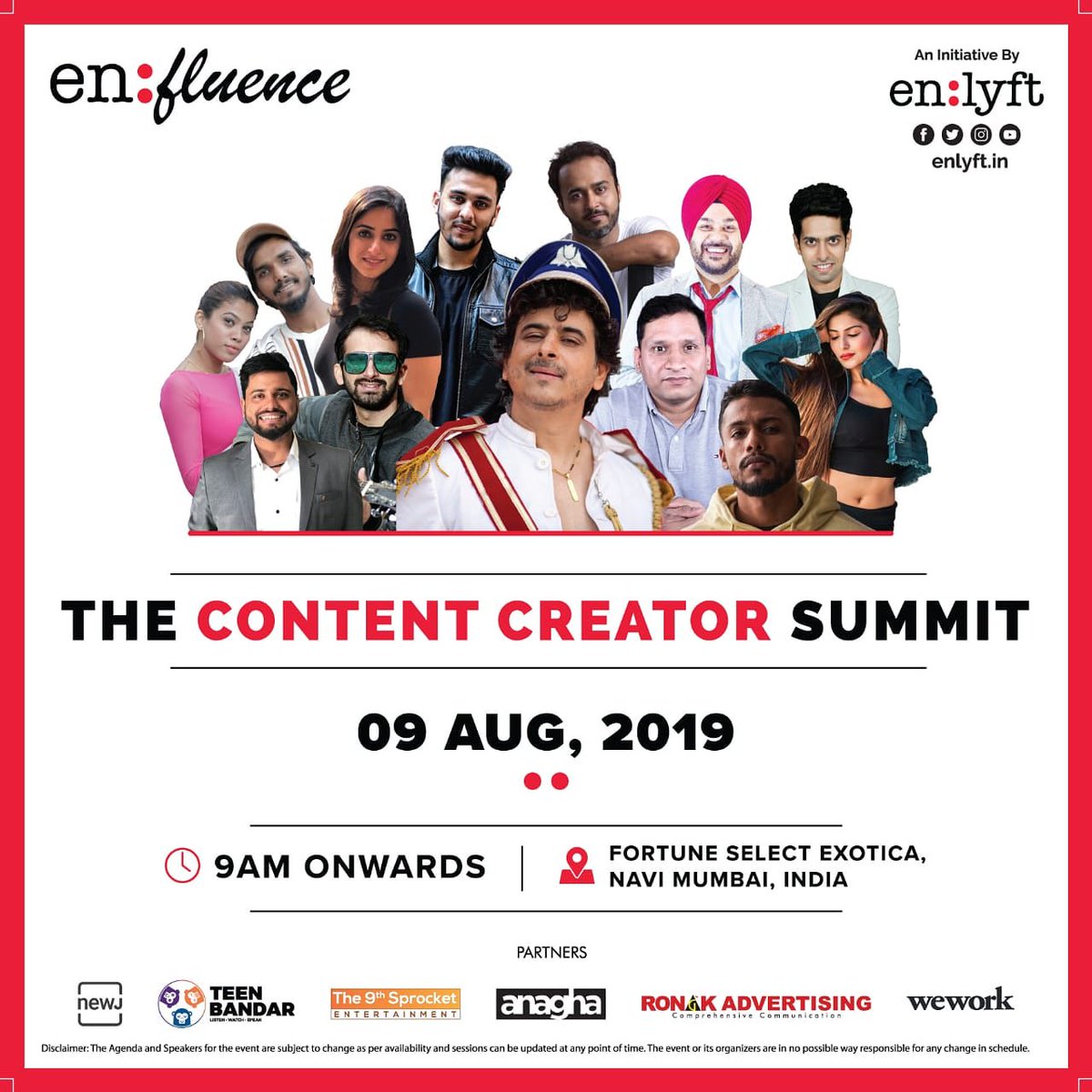unmeshashokrao's tweet photo. #en:fluence -The Content Creator Summit' Get a chance to meet and greet with the top YouTubers, TikTok Stars, Instagrammers and Top Industry Experts from all over India..
#AnaghaPR
INDIA’S TOP #INFLUENCERS #BRANDS #ENLYFT NETWORK’S #EN:FLUENCE #THECREATORSUMMIT https://t.co/0CYpUiGIsc