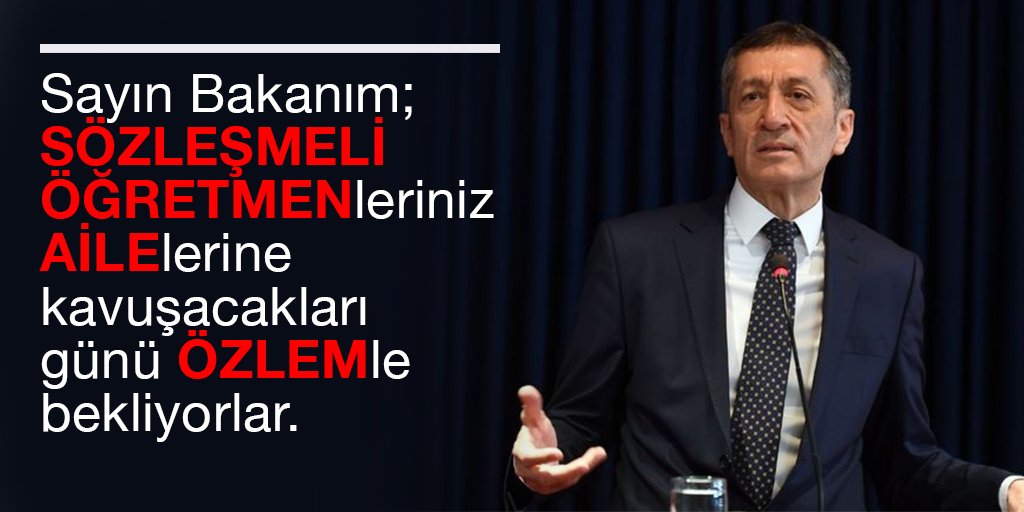 Sayın bakanım <a href="/ziyaselcuk/">Ziya Selçuk</a> 
Bugün aramıza 20.000 SÖZLEŞMELİ ÖĞRETMEN daha katılacak

Yeni atanan arkadaşlarımız için sevinçliyiz, hayırlı olsun

Bugün 20.000 alımın gerçekleştirileceği programda sizden KADROYA GEÇENLERE EŞ DURUMUNDAN TAYİN HAKKI VERİLMESİ MÜJDESİNİ BEKLİYORUZ