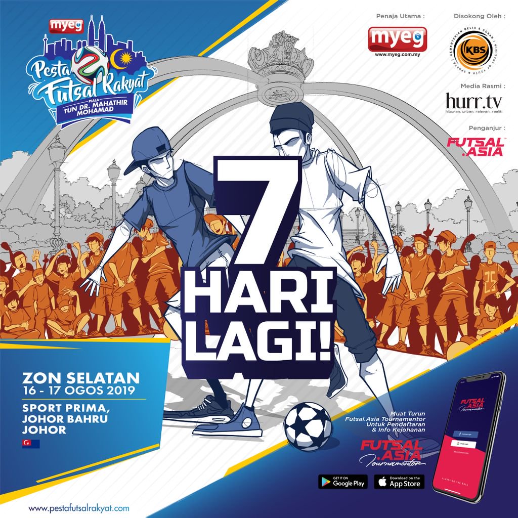 pestafutsal's tweet photo. 7 HARI LAGI!⠀⠀
⠀⠀
PESTA FUTSAL RAKYAT PIALA TUN DR MAHATHIR MOHAMAD 2019 @ ZON SELATAN
⠀⠀
Tempat: JB Sports Prima, Johor Bahru⠀⠀
Tarikh: 16 &amp; 17 Ogos 2019⠀⠀
Masa: 8am - 7pm⠀⠀
⠀⠀
Semua dijemput hadir kerana terdapat pelbagai aktiviti menarik! https://t.co/gJyluc3KhY