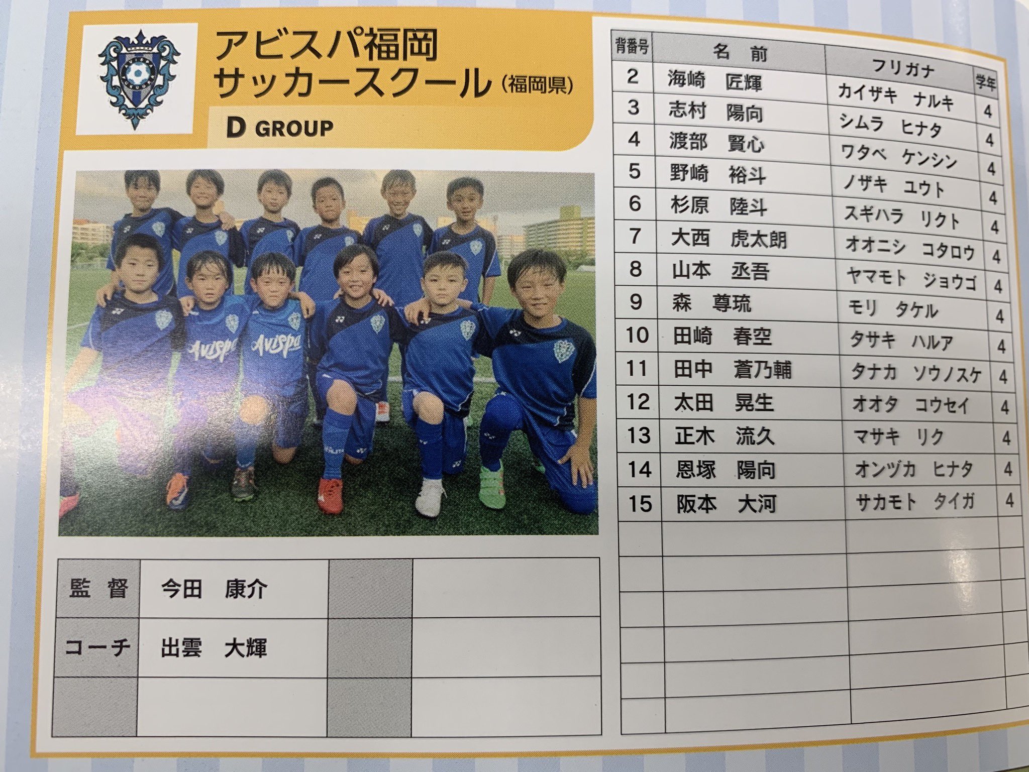 アビスパ福岡 アカデミー スクール サニクリーン杯 19 第4回アビスパ福岡アカデミーカップu 10大会 大会パンフレットより 1 大会パンフレットの表紙 2 初日タイムスケジュール 3 アビスパ福岡u 10 4 アビスパ福岡サッカースクールスーパークラス