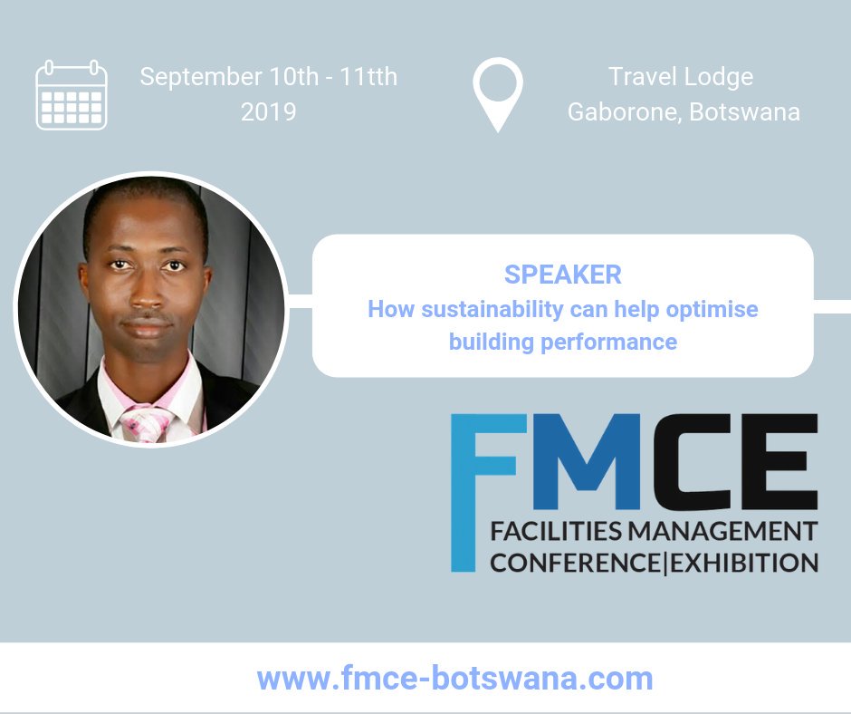 Engr. Olumide Aina, our MD/CEO will be speaking at the Facilities Management Conference in Botswana on How sustainability can help optimise building performance <a href="/USGBC/">USGBC</a> <a href="/IFMAFMCC/">IFMA FMCC</a> <a href="/UN/">United Nations</a> @UNEnvironment <a href="/IWFM_UK/">IWFM</a> <a href="/inya01/">Inya Ode</a> <a href="/NigeriaInfoAbj/">NigeriaInfoFMAbuja</a> <a href="/fm_nigeria/">Nigeria FM Initiative</a> <a href="/fmtalk360/">FmTalk 360</a> <a href="/FMisKey/">Stan Mitchell</a>