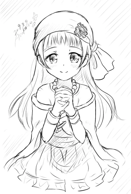 #オリジナル魔法少女
@rHvXiDWsK6jhkAp モキュ蔵さんちのフワニータちゃんを落書き☺
色がキレイな子なのに、白黒でスミマセン(;'Д`)
アルティメットタイプということなので、お祈りポーズ✨ 
