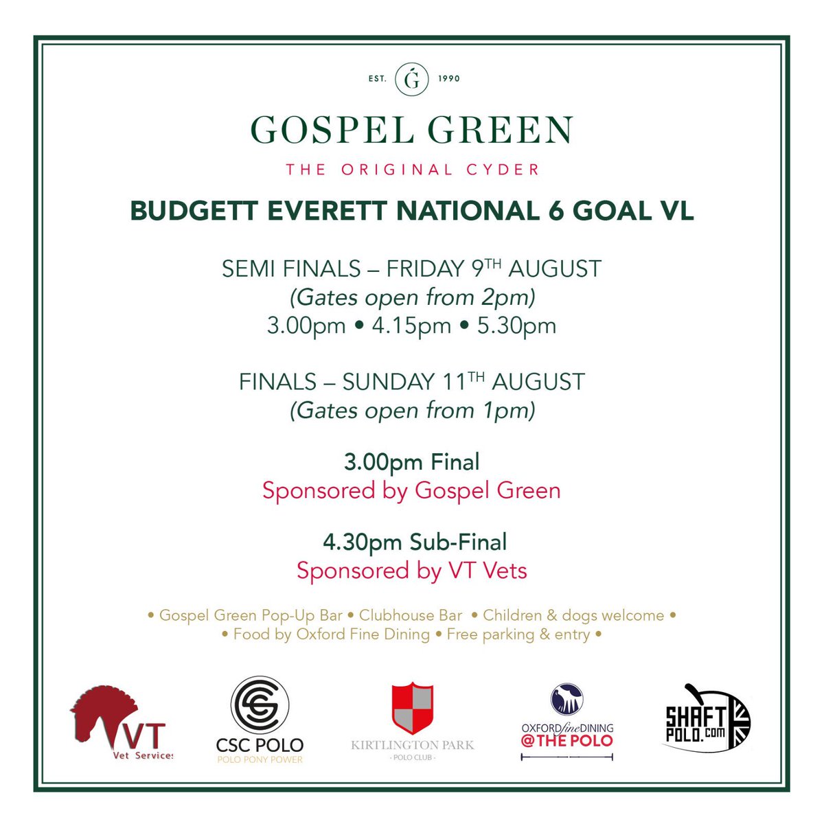 Let the games begin 👊🏼 We’re really looking forward to the <a href="/KirtlingtonPolo/">Kirtlington Park Polo</a> @gospel_green Budgett Everett 6 goal VL this weekend. Hope to see you all there 🙌🏼 🏇🏼