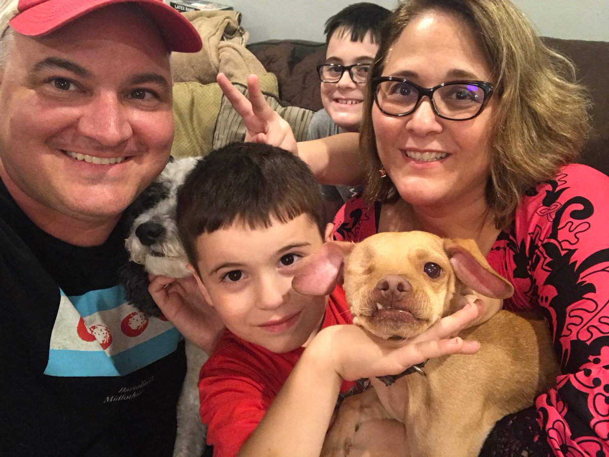 mpmcg80's tweet photo. Well, it’s official...we are no longer fostering this pup...he is now a full-fledged, one-eyed member of The McGill Family...Welcome, Pringle...8/8/2019 https://t.co/YWzqKF2cLb