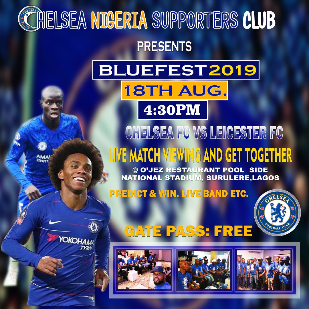 Chelsea4Pidgin's tweet photo. Rice and Stew Veri Plenti (R.S.V.P.) go dey on August 18th for O'Jez Restaurant wey dey near National Stadium Surulere, Lagos State. Make we no luk for you dat day. Jus wear your #Chelsea jersey. We wan paint Lagos state blue. https://t.co/BlhohyW4zM