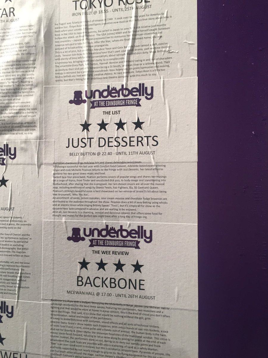 MichellesingsAU's tweet photo. #justdessertscabaret is on the Underbelly review board with our four stars from @thelistmagazine 
@FollowTheCow #MakeYourFringe https://t.co/iVwnB64mlS