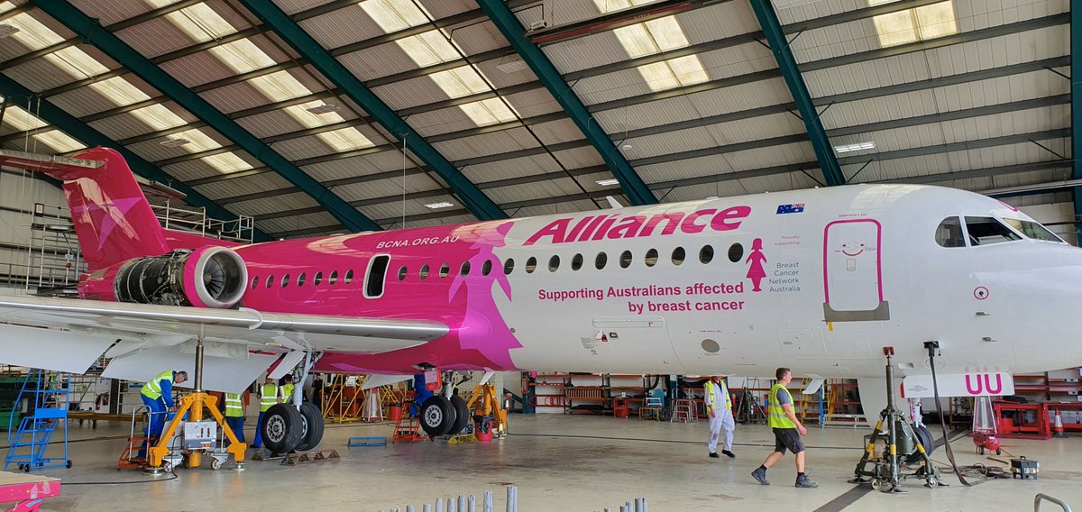 liladesigncom's tweet photo. Intro Alliance Airlines' ‘Pink Lady’, supporting Australians affected by breast cancer. Special F70 livery for BCNA, please visit https://t.co/GOzGoWO01B #breastcancer #aviation #aircraft #fokker #allianceairlines #breastcancernetworkaustralia #australia #liladesigncom https://t.co/LFhc0wdyyV