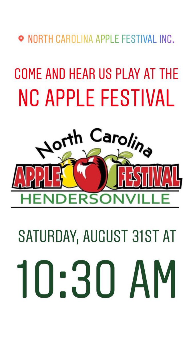 We are excited to play at <a href="/NCAppleFest/">NC Apple Festival</a> once again this year. Come on out August 31st at 10:30am and hear us play!

🍏🍎🍏🍎🍏

#NcAppleFestival #HendersonvilleCommunityBand