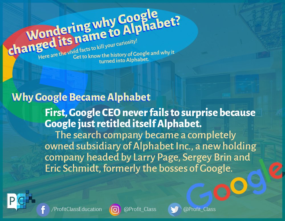 Profit_Class's tweet image. Why Google became Alphabet? Check here to learn more. bit.ly/2Qi3ePe #Google #Alphabet #StockMarket #MarketTerms #Investing #ProfitClass