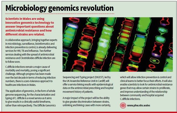 Check out the article in this months Advances Wales magazine on C. difficile by our very own Trefor Morris, Lead Biomedical Scientist at our UK Anaerobe Reference Unit!