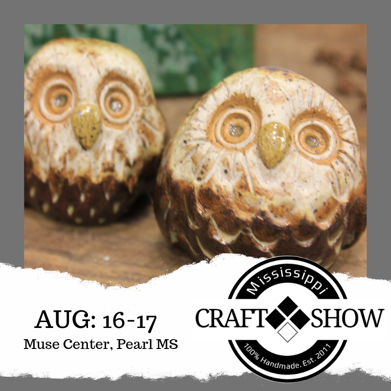 The 8th annual Mississippi Craft Show will be held on FRIDAY 16th and SATURDAY 17th of August. At the Clyde Muse Center, Pearl.
--- More information, plus map and detailed directions here: mscraftshow.com/getting-there/