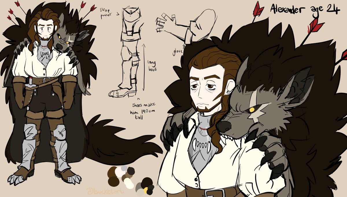 bucketart's tweet image. time skip Alexander!! After killing the great wolf that ate his brother. He wears its pelt as a sign of respect to the creature, believing it'll guide him to many more fruitful hunts.