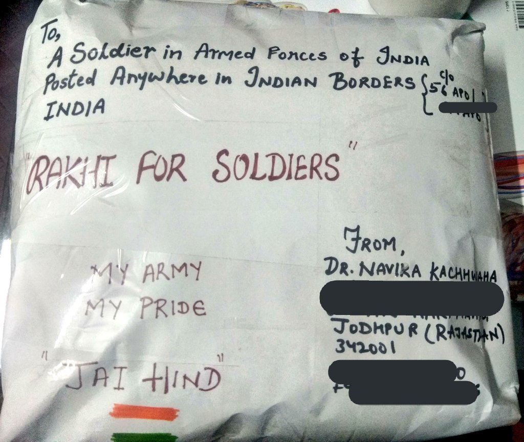 DrNavii_beingPT's tweet photo. For my brothers serving our nation on the borders.@adgpi 

Thank you fr ur sacrifices &amp; service to our country.Thank you for protecting us.
Happy Rakshabndhan
This Rakhee is evn more special for us as we'll celebrate it with our Independence Day.

From ur sister Jodhpur,Rajasthan https://t.co/mYsUTVNDdq