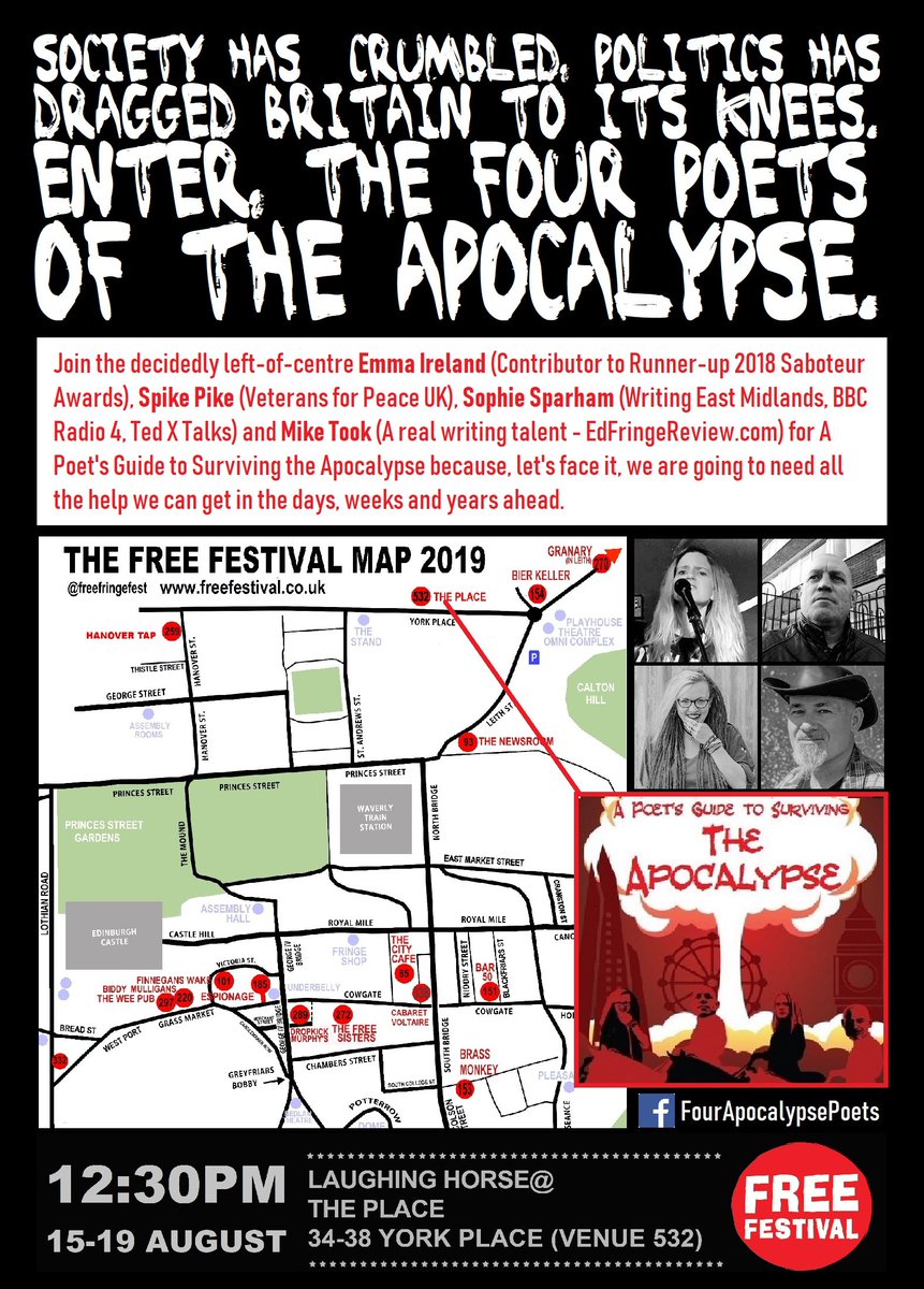 scriptstuff's tweet photo. This time next week we will have officially started our Edinburgh run of A Poet's Guide to Surviving the Apocalypse! The Place, 12.30pm, August 15th, 16th, 17th, 18th &amp; 19th! https://t.co/NAJEZppgyd