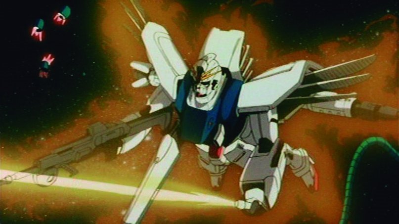 ガンダム モビルスーツ バイブル Gmb 通信 ちなみにラフレシアとの戦闘では フロンティアiから脱出した際に拾ったデナン ゲーのライフルを用いています F91はサナリィ デナン ゲーはcvの機体ですが この時代でもユニバーサル デザインは継承され