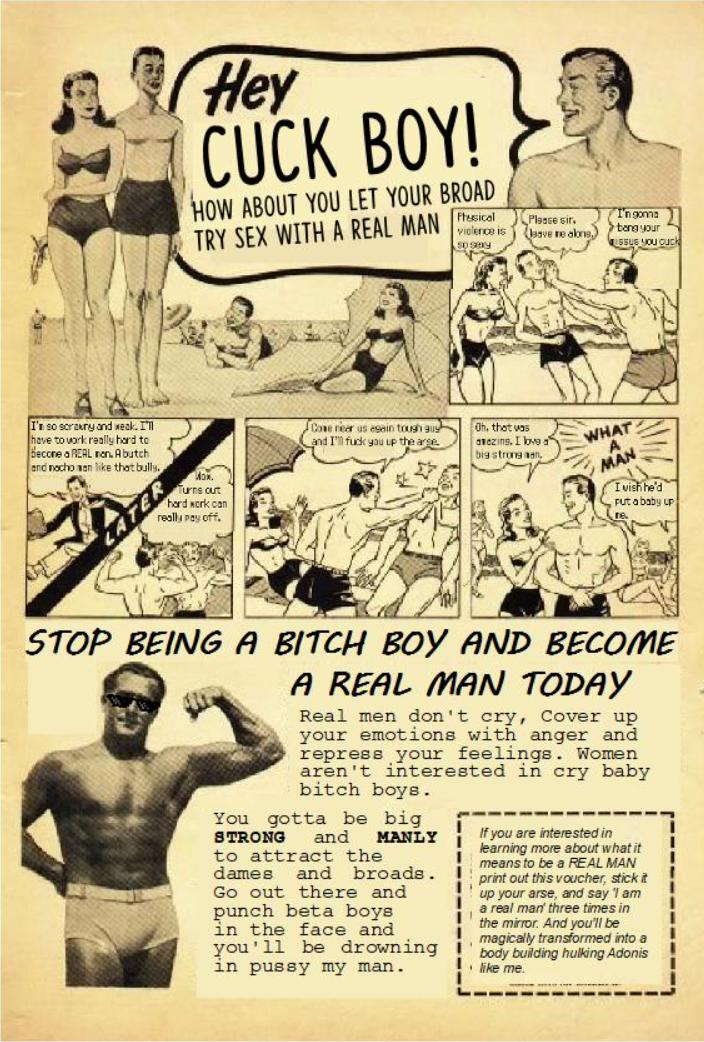 COMMI3MARK's tweet photo. Hey Cuck boy!

Check out this fake advert about toxic masculinity in NOT Daredevil Issue 2 SEX: The Difficult Second Album.

This issues all about gender norms, sexism and feminism through a weird satirical pseudo-intellectual lens. Oh, and its free.

#NotDaredevil #NotLevGleason https://t.co/ZH6f6MJpg9