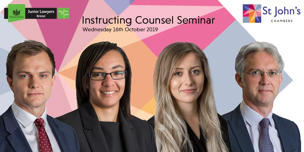 StJohnsChambers's tweet photo. #InstructingCounsel seminar with @BristolJLD 16th October 2019 Talks from #stjohnschambers #barristers
@SSmithHolland @MCoatesWalker @NDzameh
and #Commercial and #chancery practice manager, Rob Bocock
Click here for more info: https://t.co/H0GmbS54PC https://t.co/LM00LrFv5o