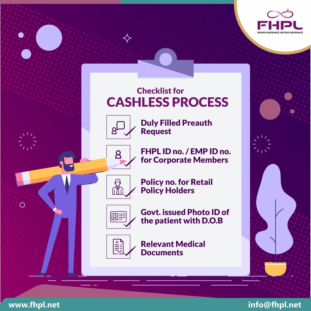 FHPLHealth's tweet photo. Five simple steps for a stress-free cashless experience. 
Tick your FHPL checklist today.
#HealthAwareness #BetterHealth #Healthylife #cashlessservice #Healthservice #Healthtpa #Healthinsurance #FHPL https://t.co/qlil9MfQPl